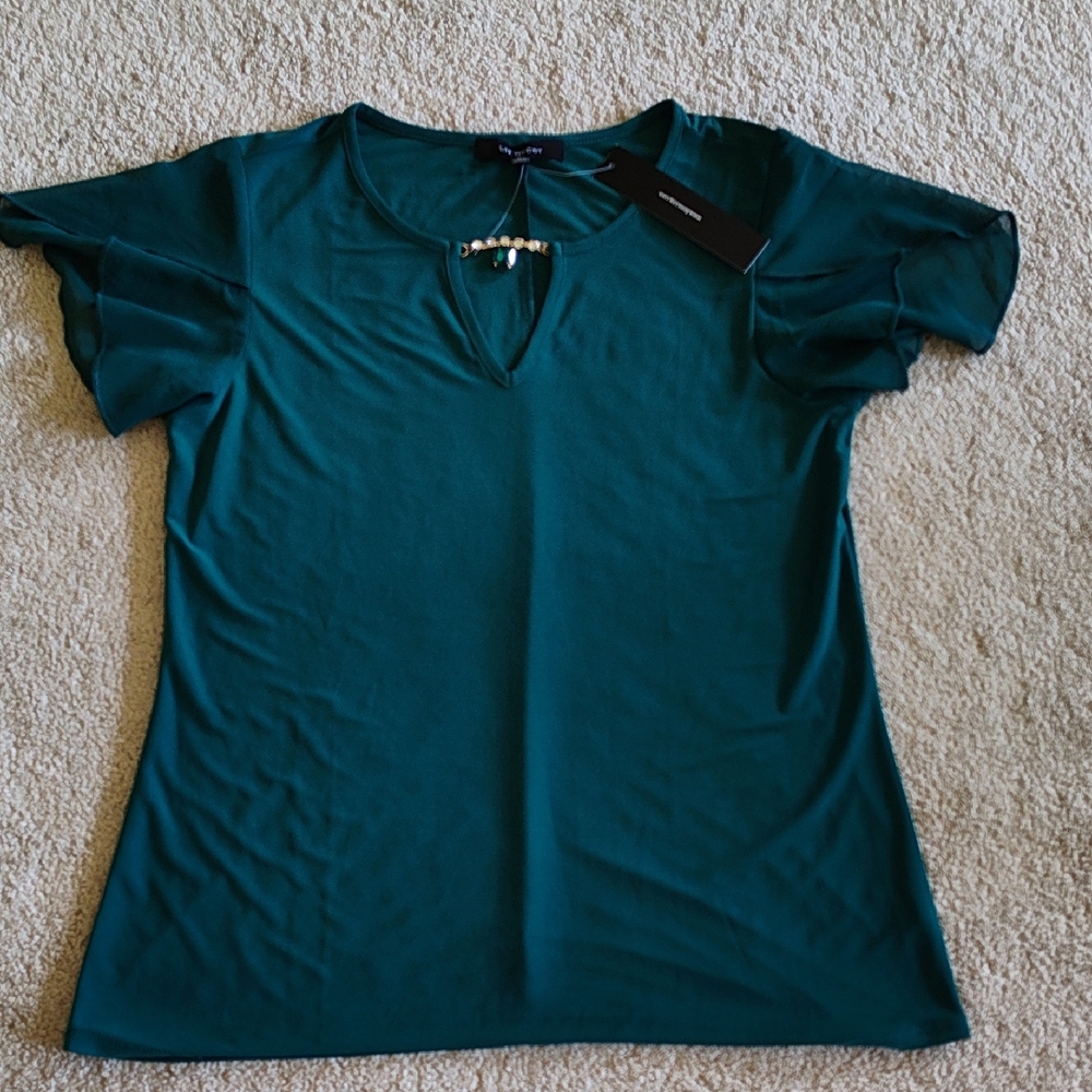 Chic Teal Women's Blouse with Keyhole Detail